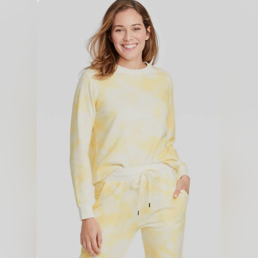 Women's Stars Above Yellow Tie-Dye Beautifully Soft Fleece Sweatshirt, Size M